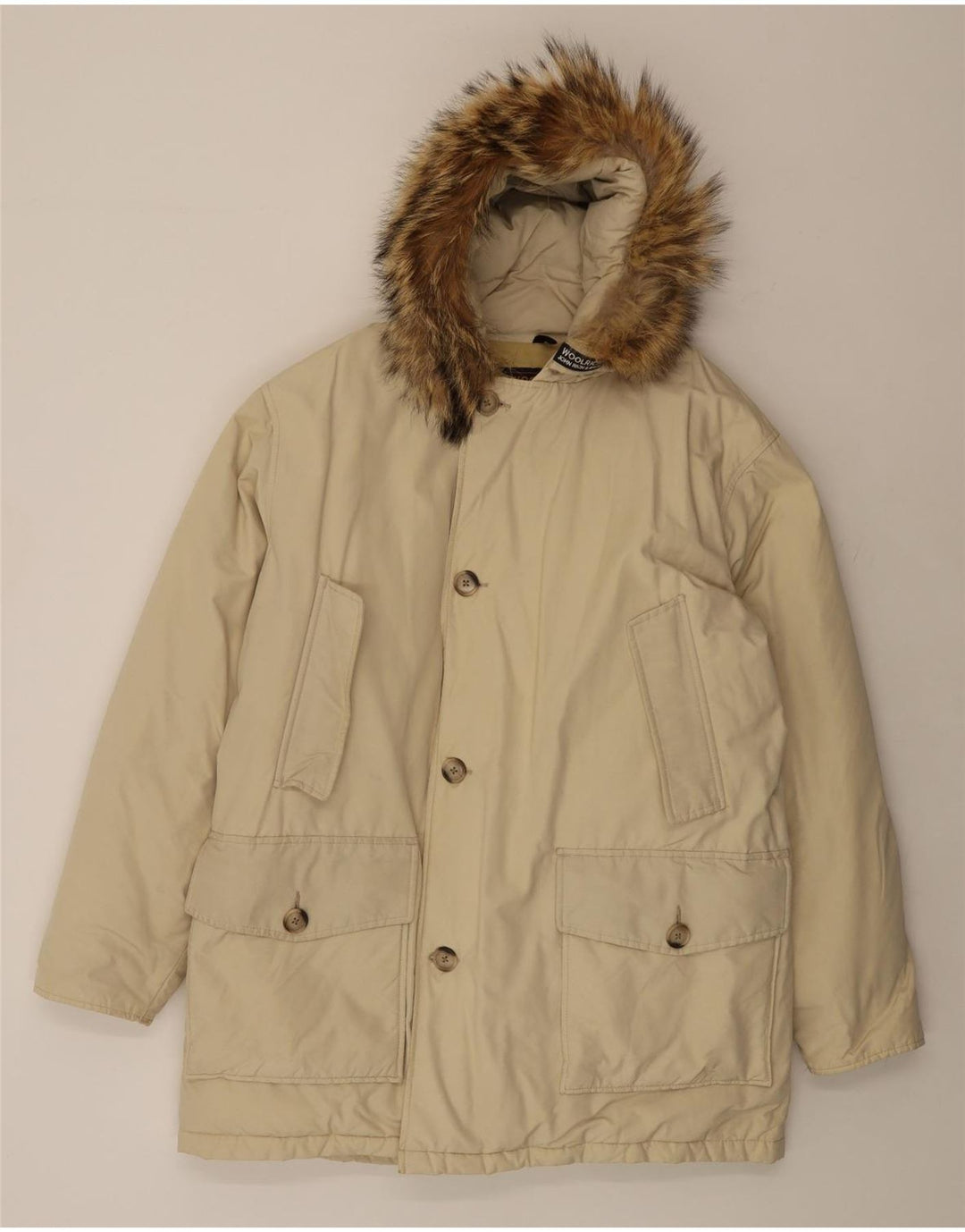 Woolrich Herre hættepolstret jakke UK 42 XL Beige Bomuld