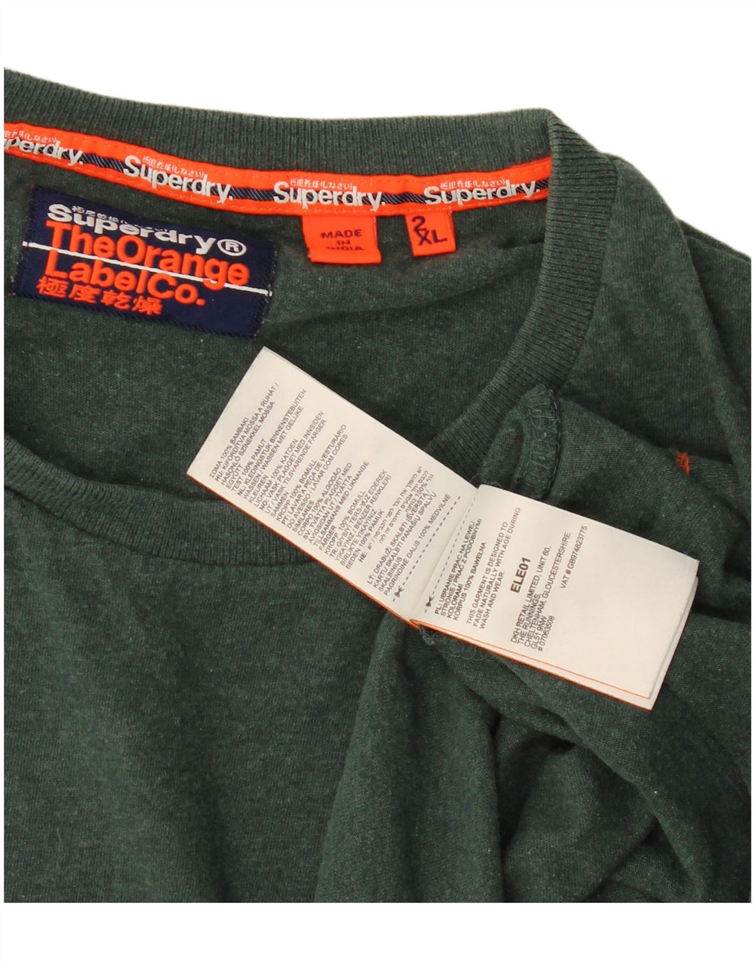Superdry T-shirt top til mænd 2XL grøn bomuld