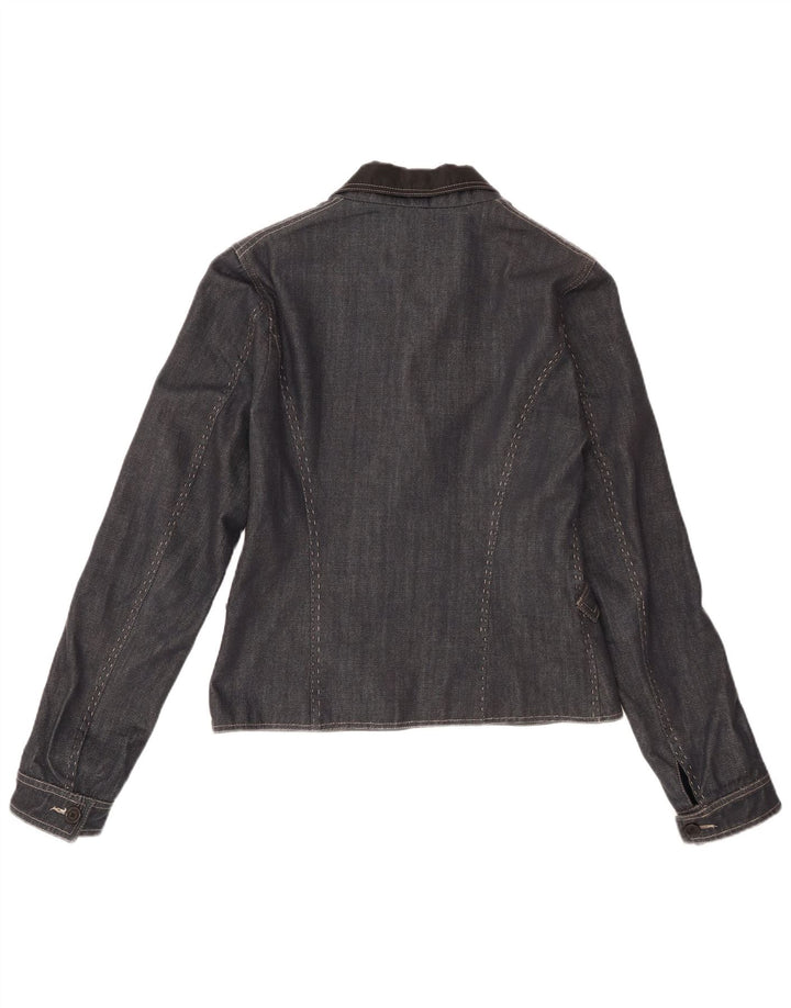 Ferre Dame 1 Knap Denim Blazer Jakke IT 46 Stor Marineblå Bomuld
