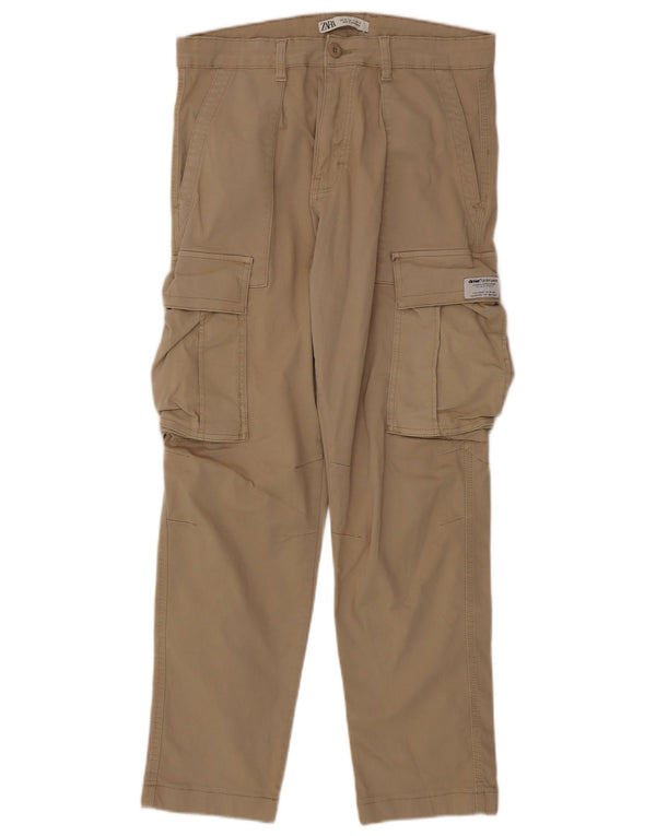 Zara Herre Straight Cargo Bukser EU 40 Medium W31 L29 Beige Bomuld