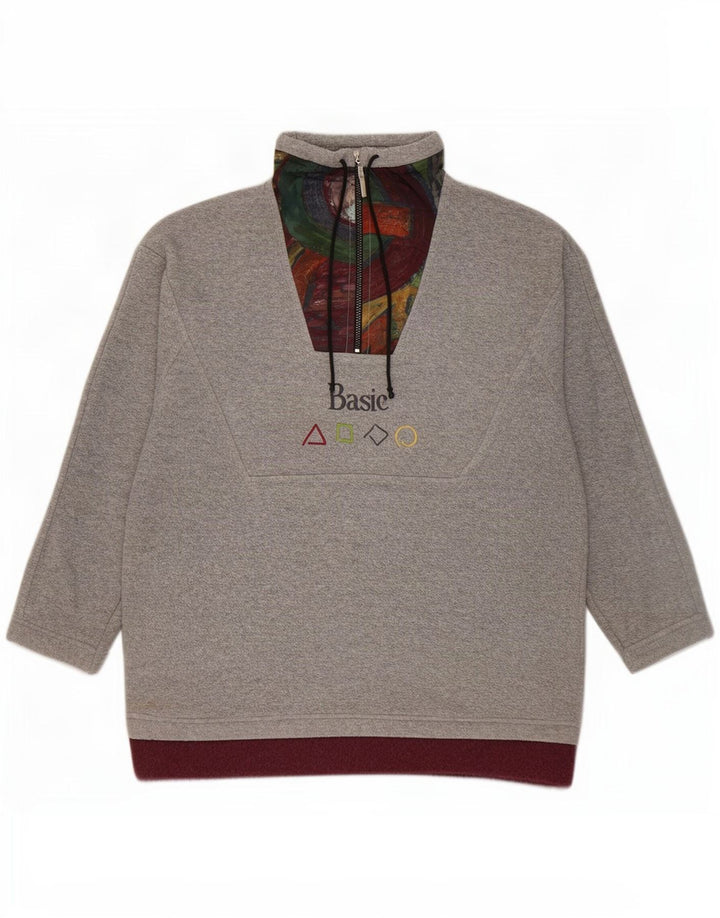 Basic Herre lynlås hals fleece jumper stor grå geometrisk polyester