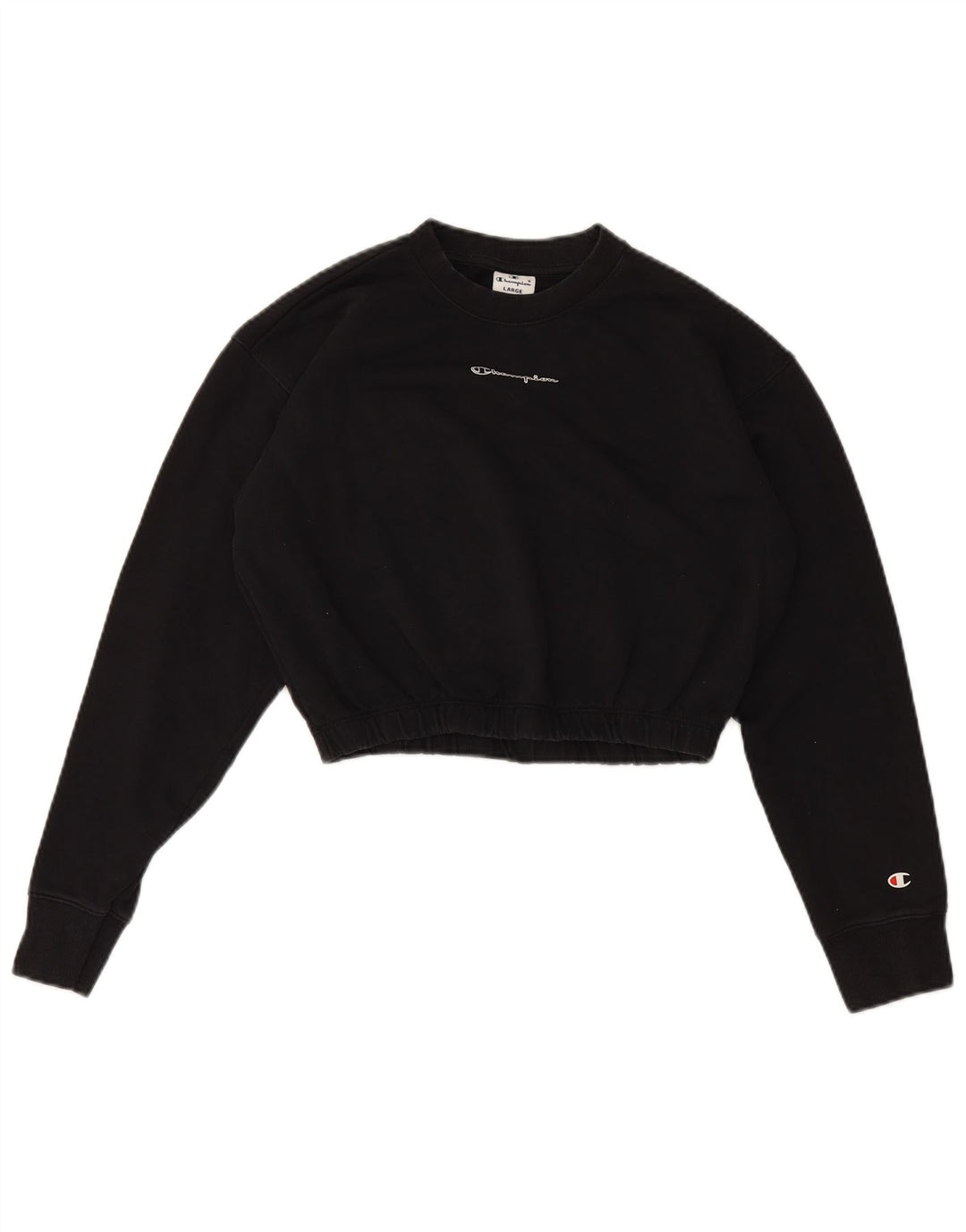 Champion Womens Graphic Crop Sweatshirt Jumper UK 16 Large Black