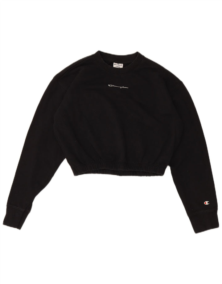 Champion Womens Graphic Crop Sweatshirt Jumper UK 16 Large Black
