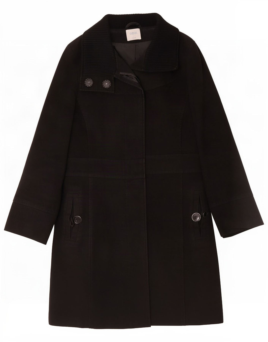 Oasis Dame Overfrakke UK 12 Medium Sort Bomuld