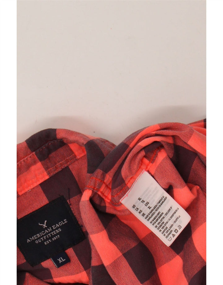 American Eagle Outfitters Herreskjorte XL Orange Gingham Cotton