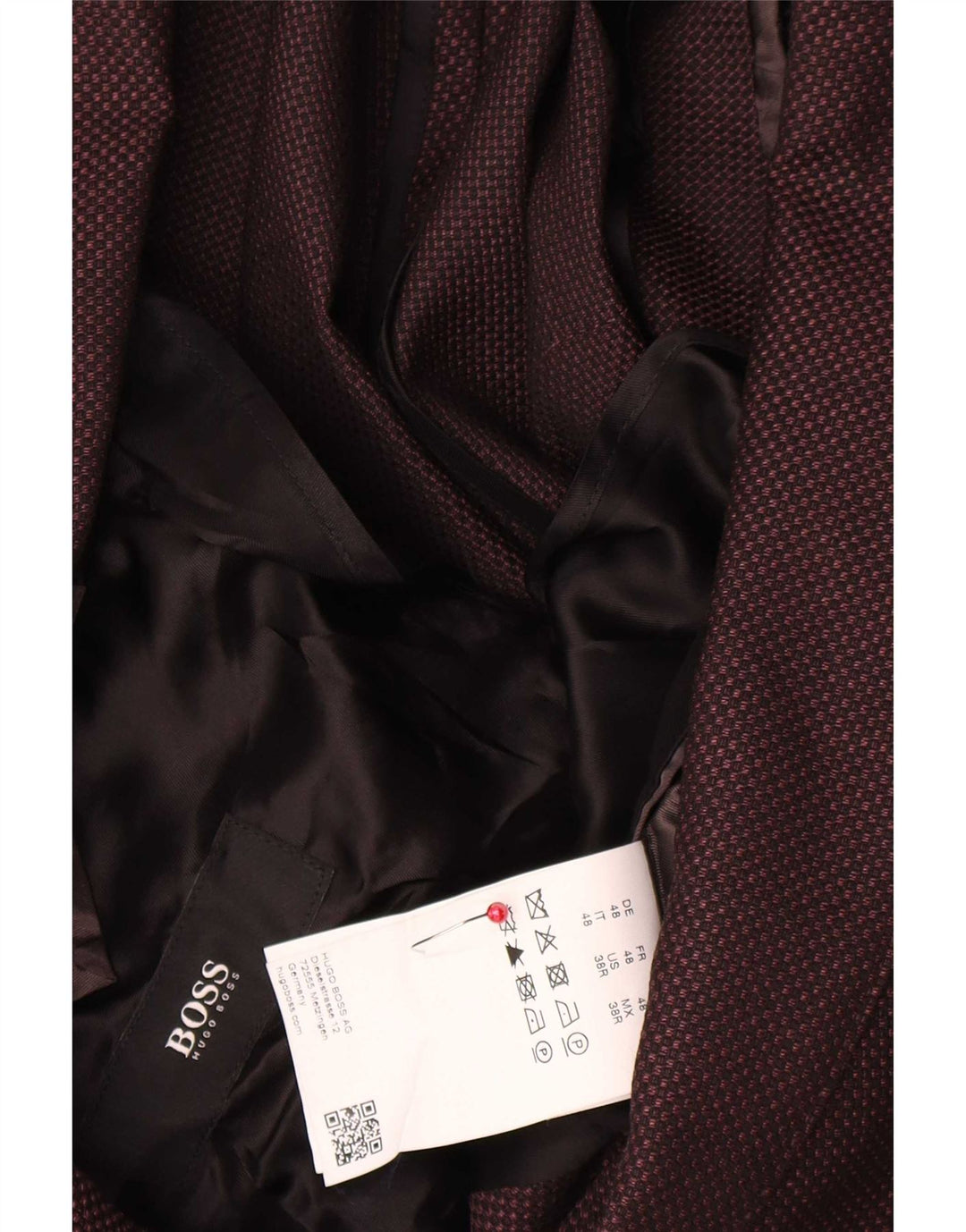 Hugo Boss Herre 2-knaps blazerjakke EU 48 Medium Burgundy Wool