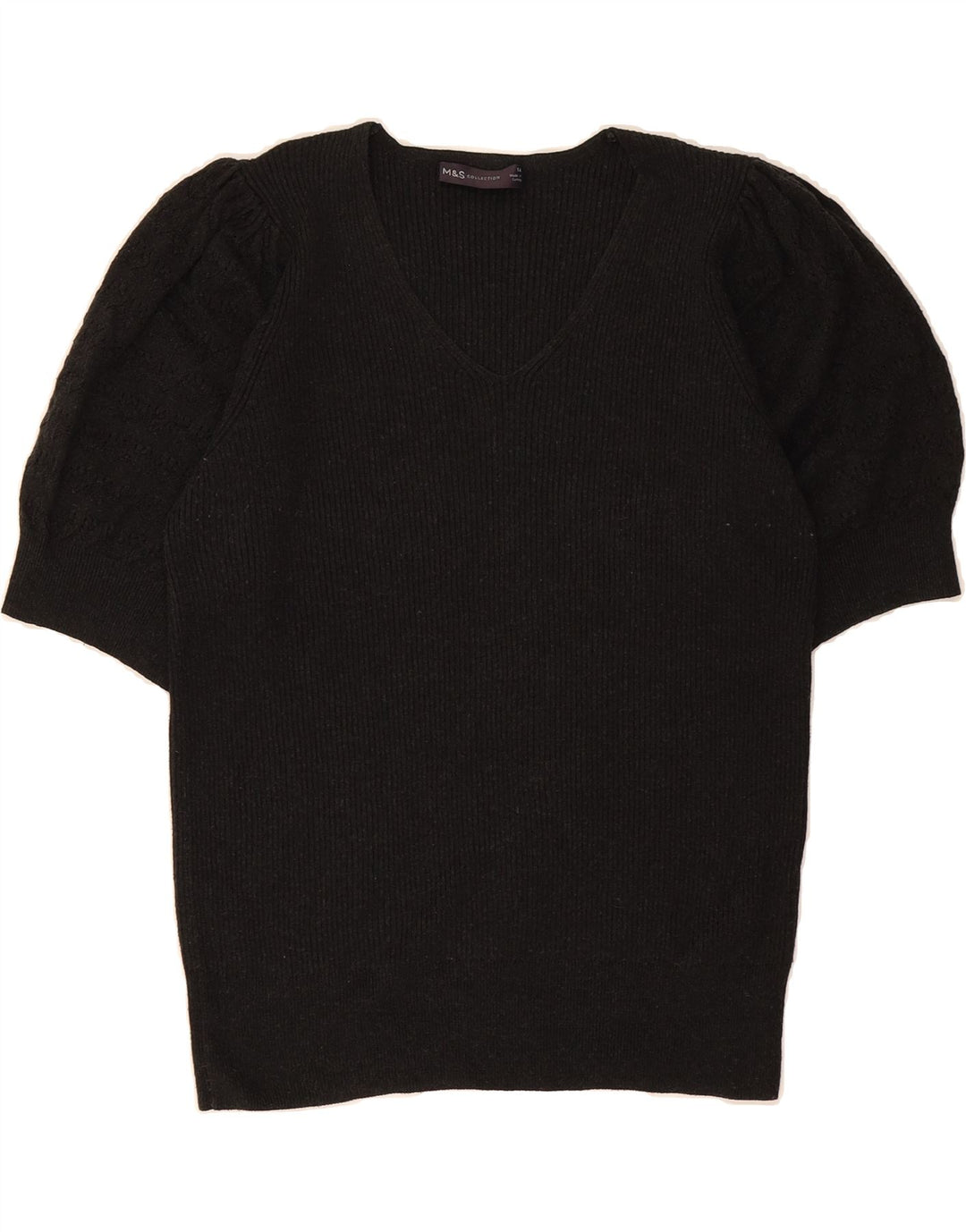 MARKS & SPENCER Womens V-Neck Jumper Sweater UK 14 Medium Grey Vintage Marks & Spencer and Second-Hand Marks & Spencer from Messina Hembry 