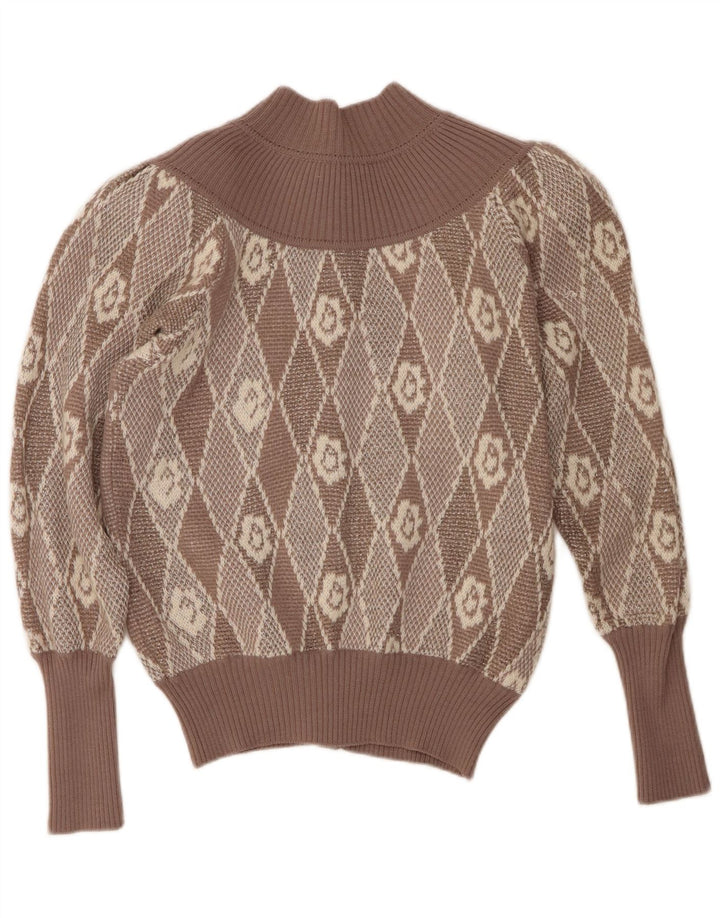Carella Dame Crop Cardigan Sweater UK 14 Medium Beige Argyle/Diamond Wool