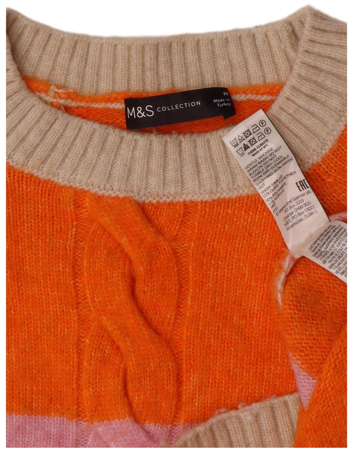 Marks & Spencer Dame Boat Neck Jumper Sweater UK 14 Medium Orange Stribet