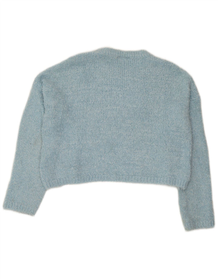 Topshop Dame Crop Crew Neck Jumper Sweater UK 12 Medium Blue Polyester