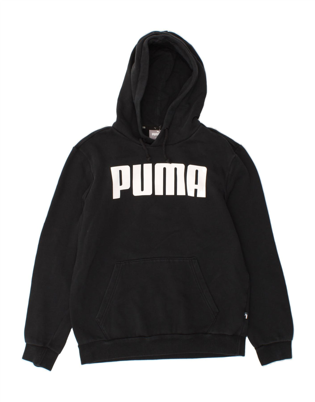 PUMA Mens Graphic Hoodie Jumper Small Black Cotton Vintage Puma and Second-Hand Puma from Messina Hembry 