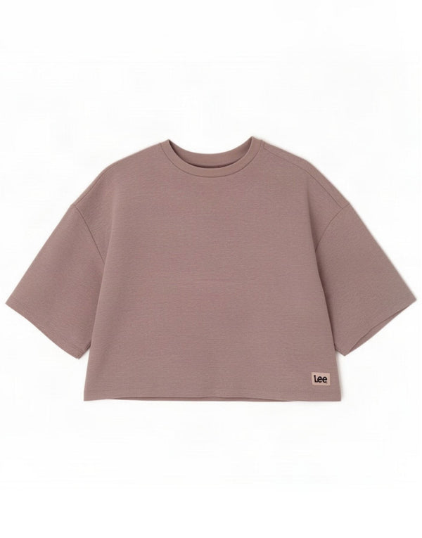 Lee Womens Oversized Crop Top UK 10 Small Grey Cotton