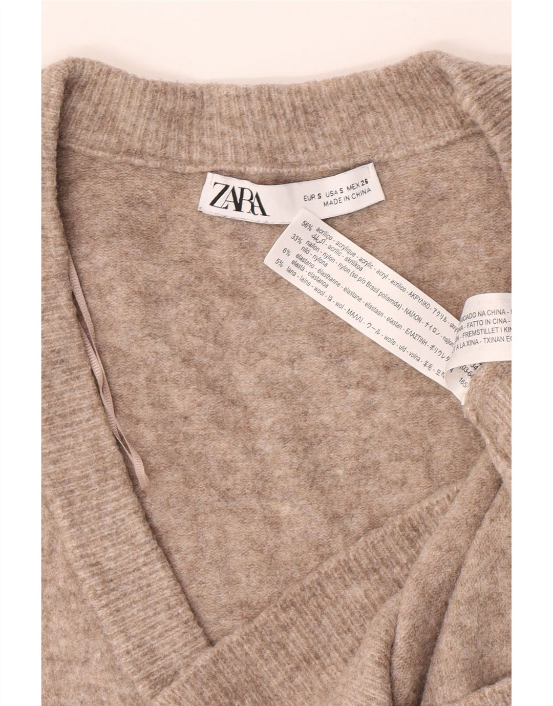 Zara Dame Oversized V-hals sweater UK 10 Small Brown Flecked