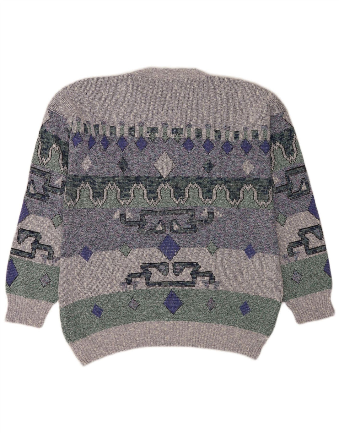 Vintage herre rund hals sweater stor blå geometrisk