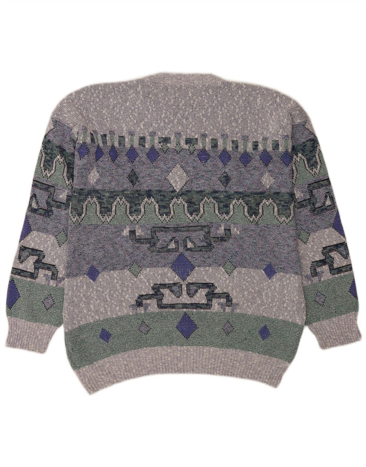 Vintage herre rund hals sweater stor blå geometrisk