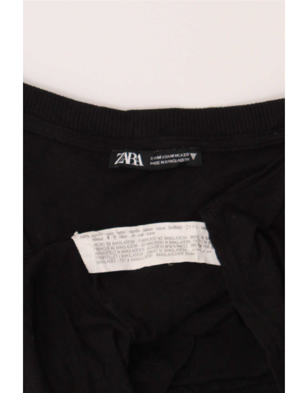 Zara Dame T-Shirt Top UK 14 Medium Sort Bomuld