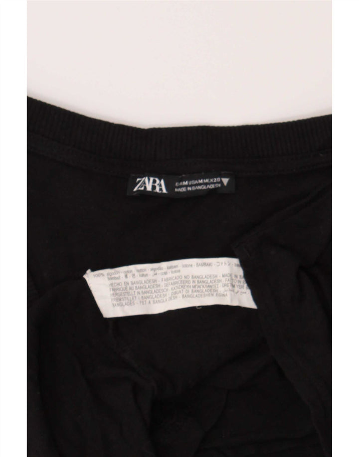 Zara Dame T-Shirt Top UK 14 Medium Sort Bomuld