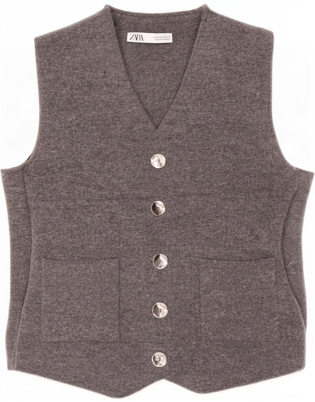 Zara Damestrik vest UK 12 Medium Grey Polyester