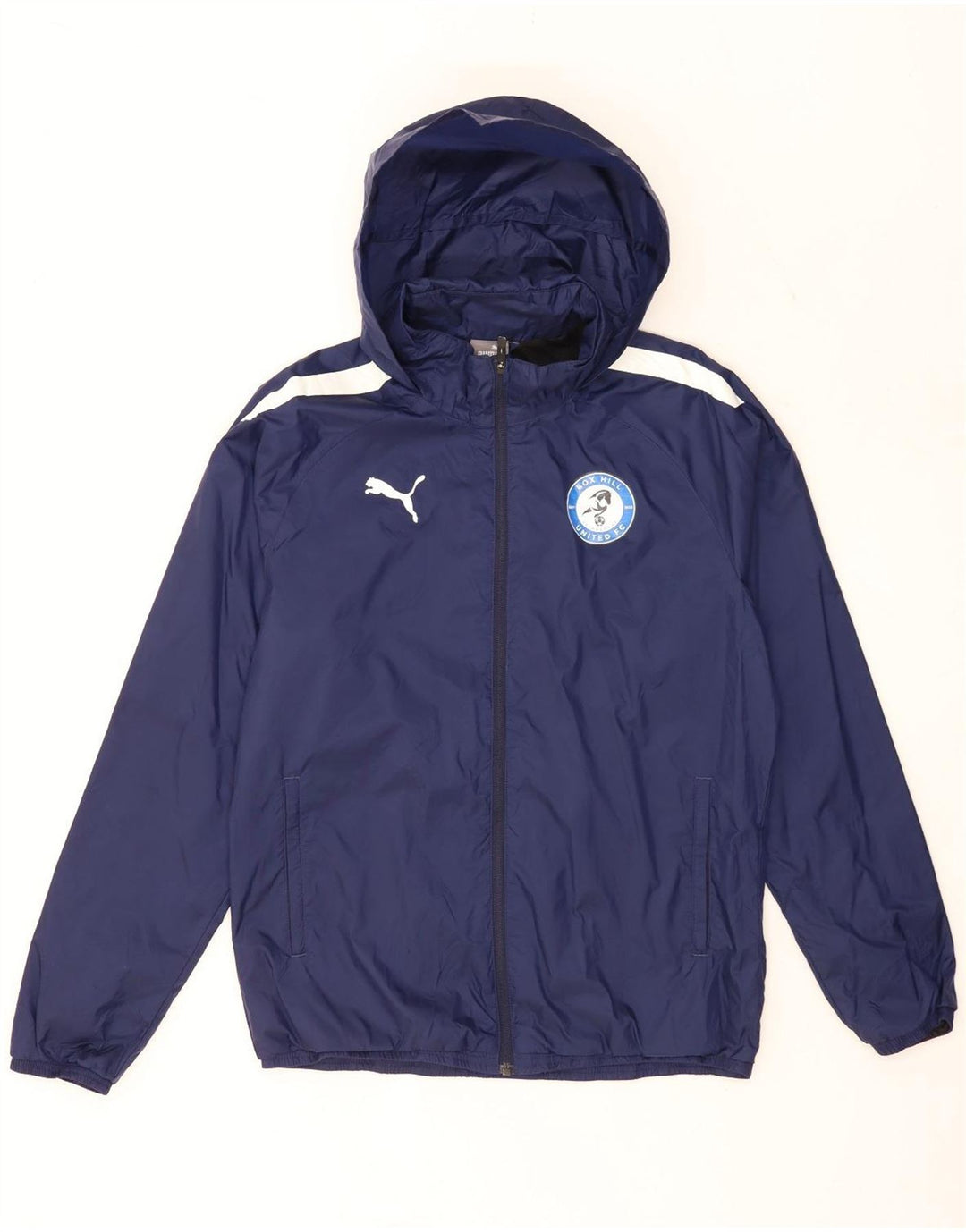 Puma Regnjakke med hætte til mænd UK 38 Medium Navy Blue Colourblock Nylon
