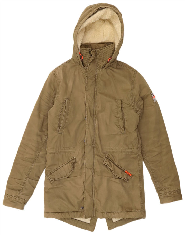 SUPERDRY Herre The Rookie Hooded Sherpa Parka Jacket UK 36 Small Khaki