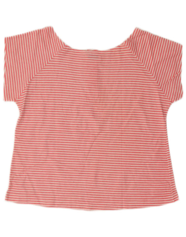 Vintage Dame T-Shirt Top UK 10 Lille Pink Stribet Bomuld