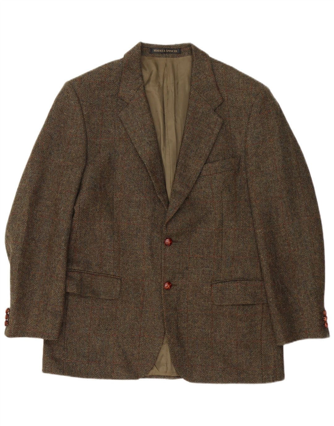 Marks & Spencer Herre 2 Button Blazer Jacket UK 40 Large Khaki Check