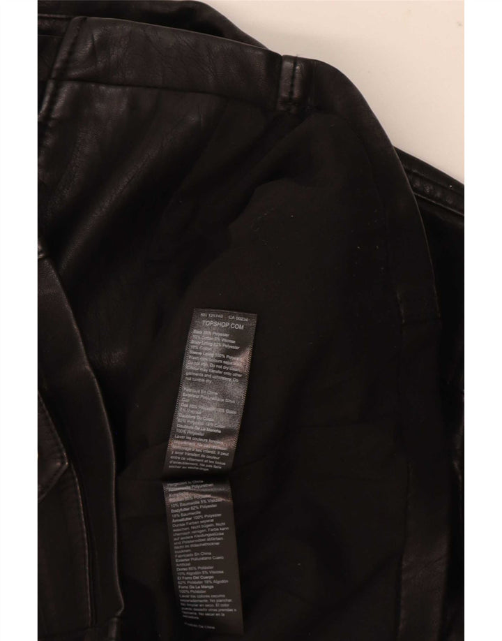 Topshop Dame imiteret læder Biker Jacket UK 8 Small Black Polyester