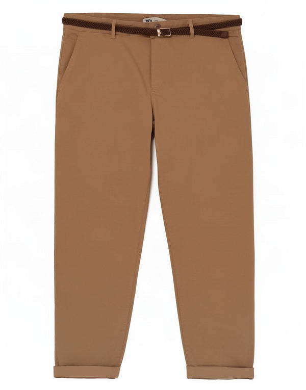 Zara Womens Tapered Cropped Trousers EU 42 Large W32 L26 Beige Bomuld