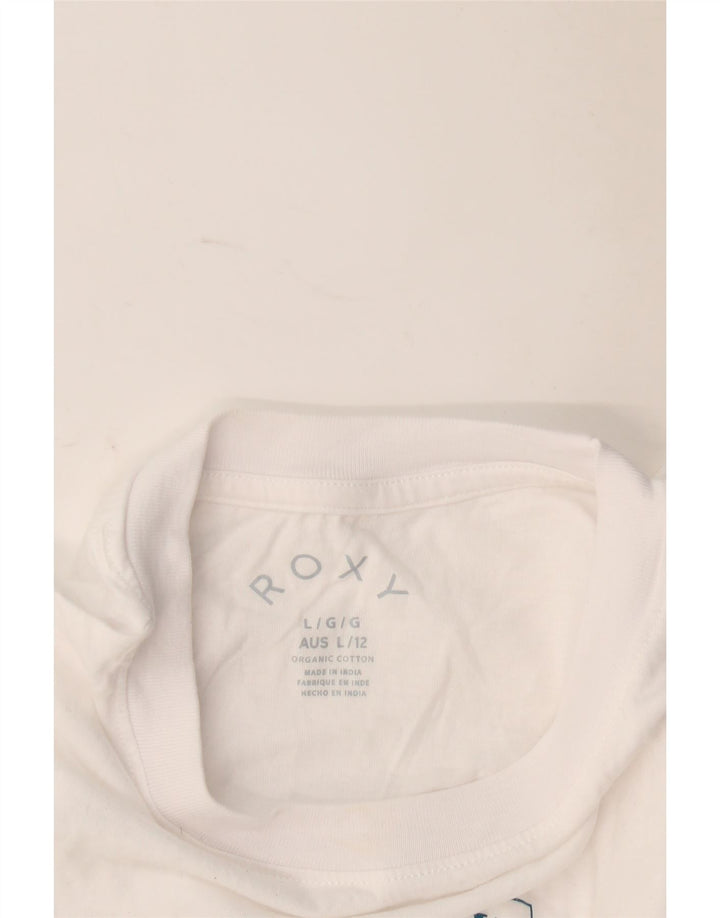 Roxy Dame Grafisk T-Shirt Top UK 16 Stor Hvid Bomuld