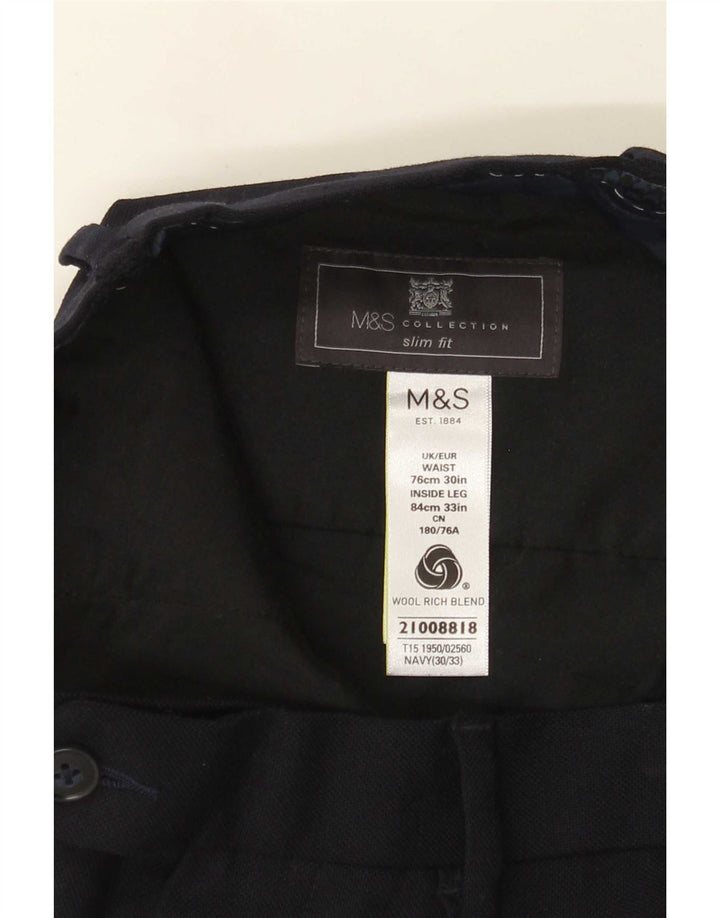 Marks & Spencer Herre Slim Suit Bukser W30 L33 Marineblå Uld