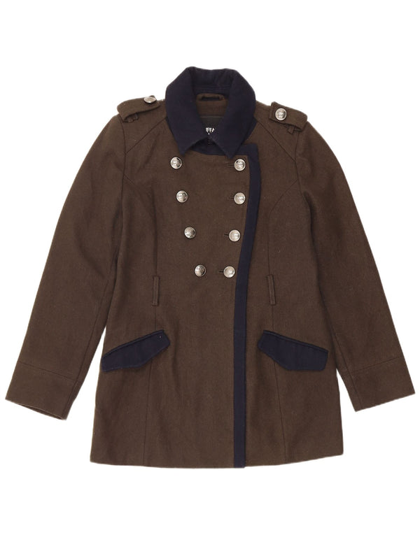 Buffalo Dame David Bitton Dobbeltradet Frakke UK 12 Medium Khaki