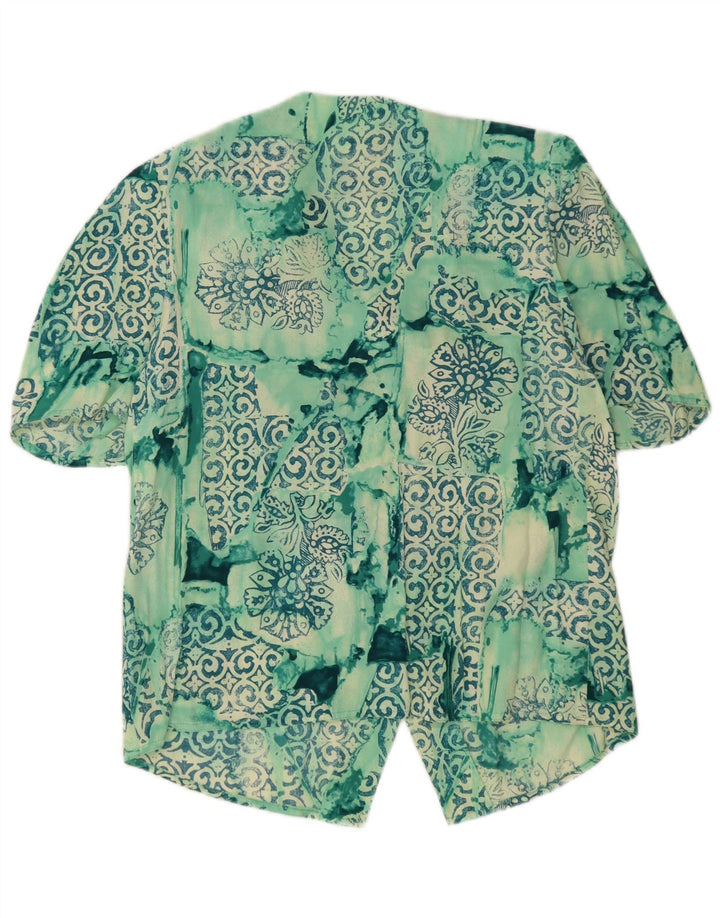 Vintage kortærmet skjortebluse til kvinder UK 14 Medium Green Patchwork