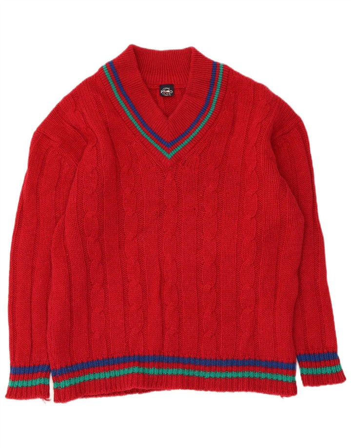 G.Pisano Dame V-hals sweater IT 52 2XL rødstribet uld