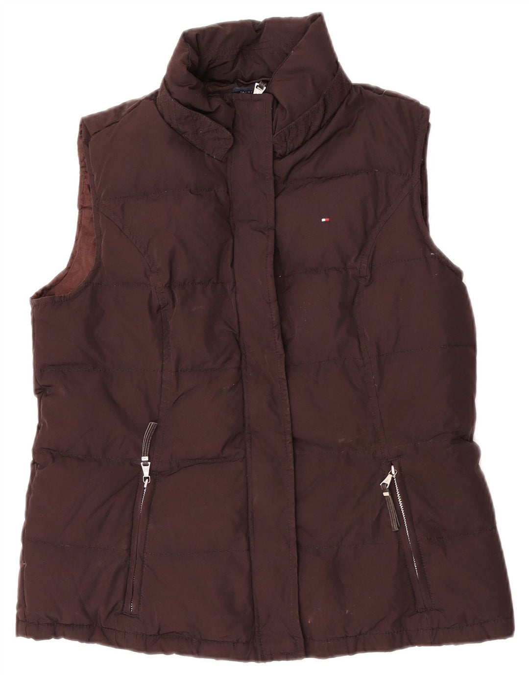 Tommy Hilfiger Dame Polstret Gilet UK 14 Stor Brun Polyester