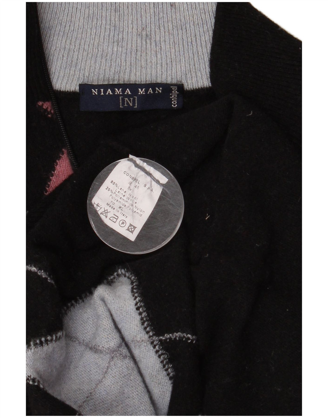 Conbipel Herre Niama Zip Neck Jumper Sweater XL Sort Argyle/Diamond Wool