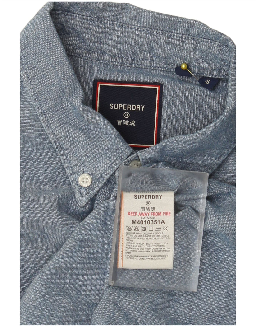 Superdry kortærmet herreskjorte lille blå bomuld