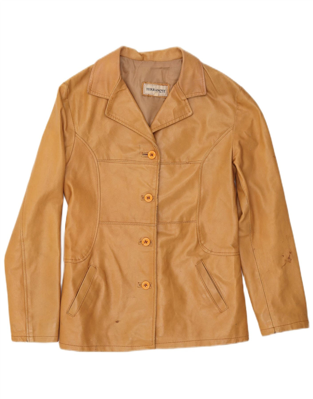 Terranova Dame 4-knaps læder blazerjakke UK 10 Small Beige