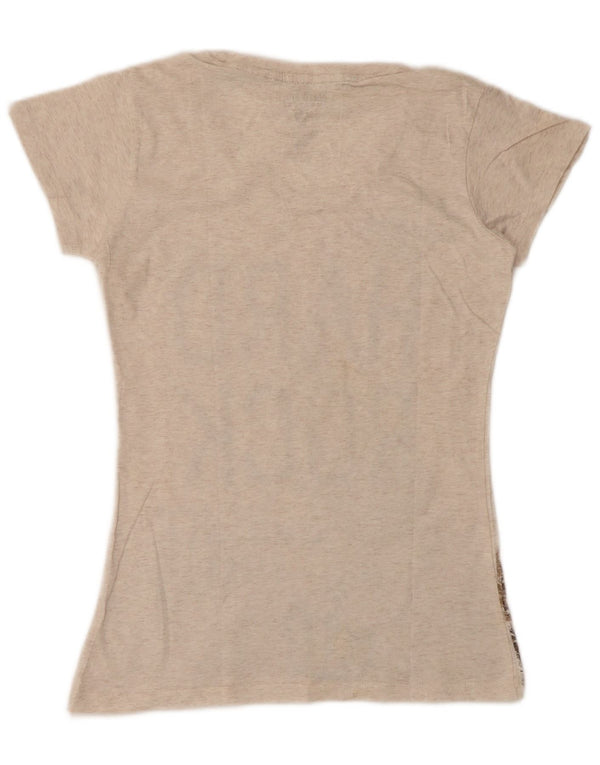 Hard Rock Cafe Dame Madrid Grafisk T-Shirt Top UK 12 Medium Beige Flecked