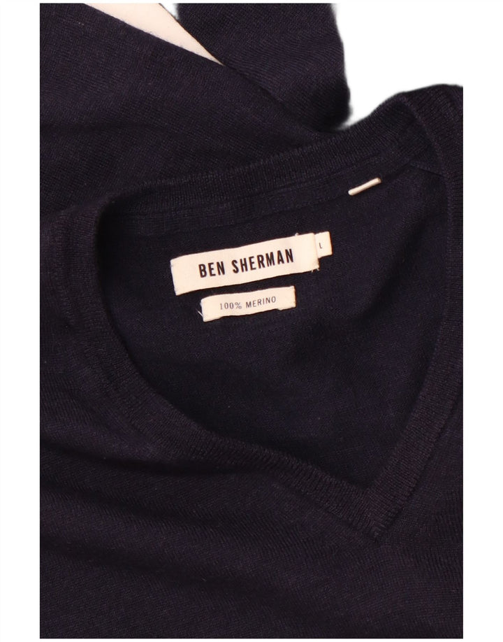 BEN SHERMAN Herre V-hals sweater Stor marineblå Merinould
