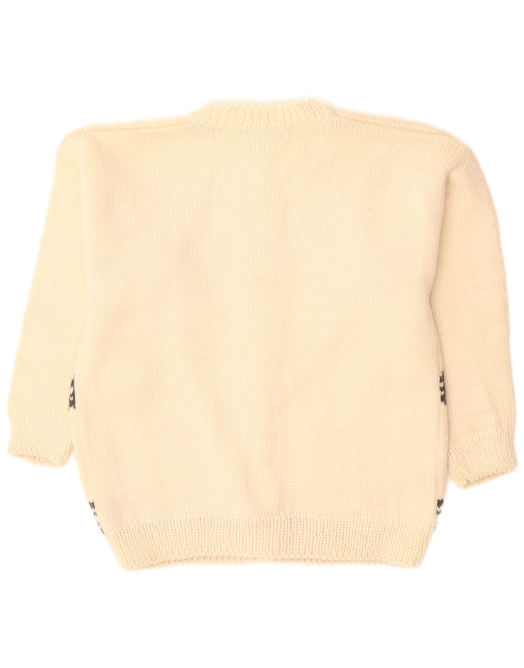 VINTAGE Grafisk cardigan sweater til kvinder UK 16 Large Off White Uld