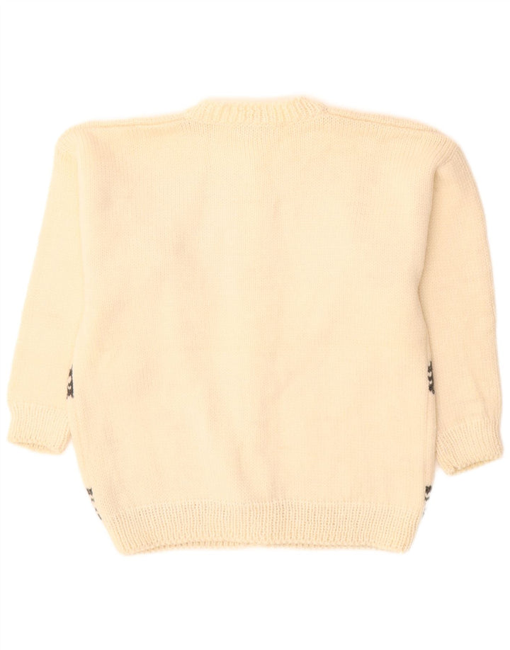 VINTAGE Grafisk cardigan sweater til kvinder UK 16 Large Off White Uld
