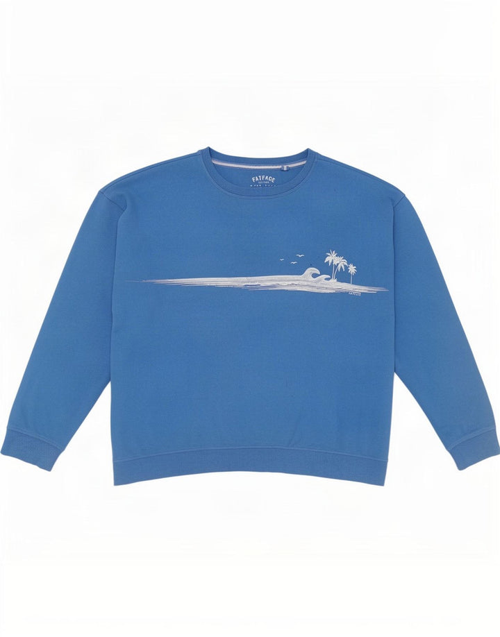 Fat Face Kvinders Grafisk Oversized Sweatshirt Jumper UK 18 XL Blå Bomuld