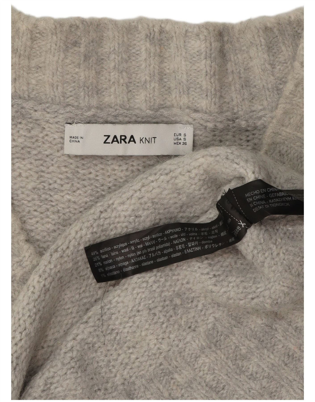 Zara Dame Oversized V-hals sweater UK 10 Small Grå Akryl