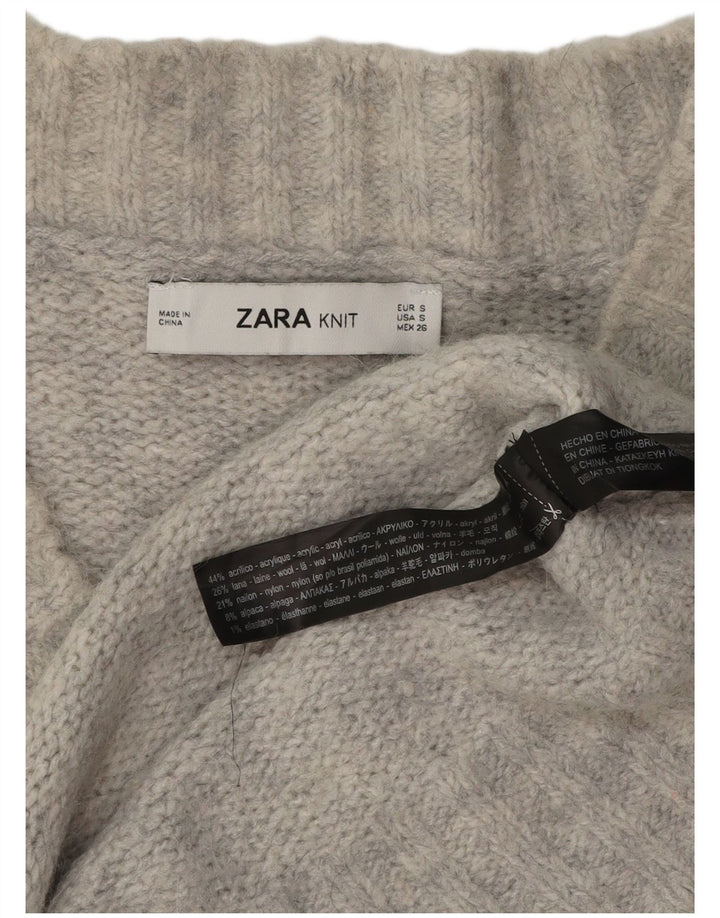 Zara Dame Oversized V-hals sweater UK 10 Small Grå Akryl