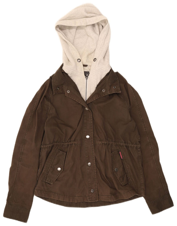 Superdry Bomberjakke med hætte til kvinder UK 14 Medium Khaki Colourblock Bomuld