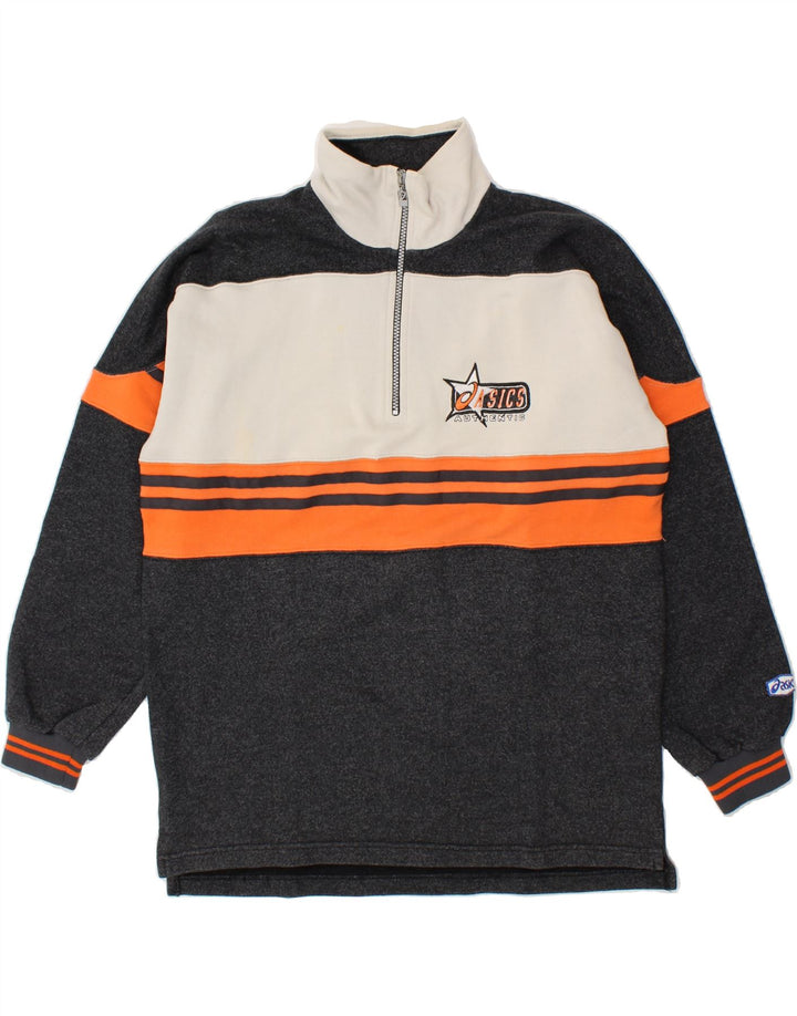 ASICS Sweatshirt med lynlås til mænd, stor sort farveblok bomuld