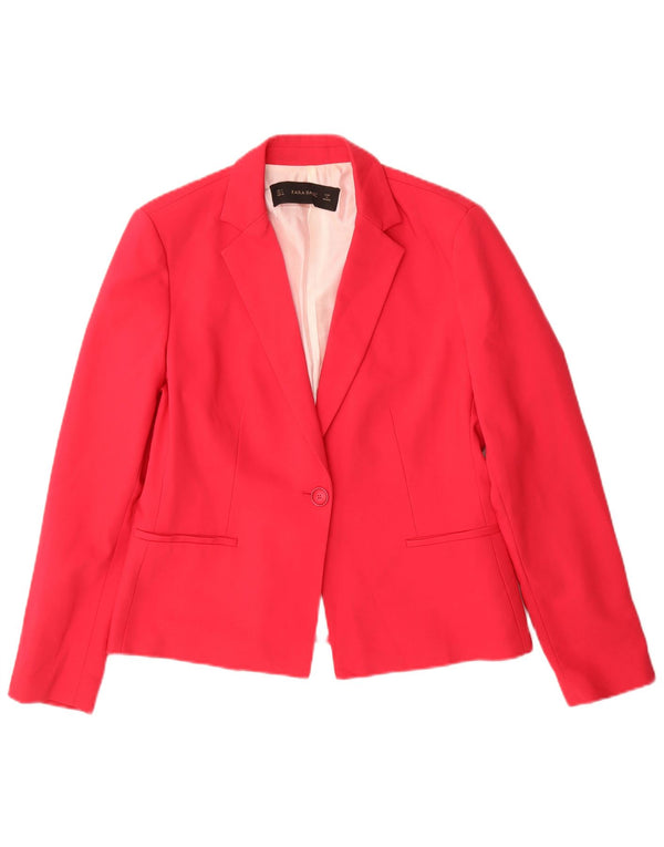 Zara Dame 1 Knap Blazer Jacket UK 14 Large Pink Polyester