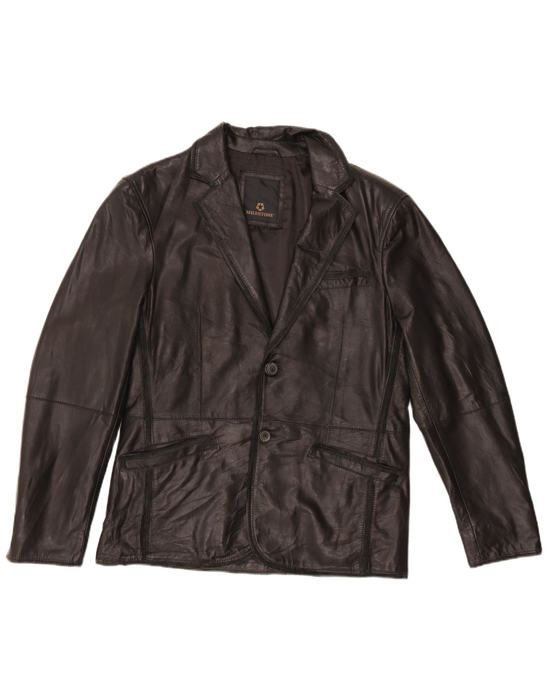 Milestone Herre Læderjakke IT 48 Medium Sort Læder
