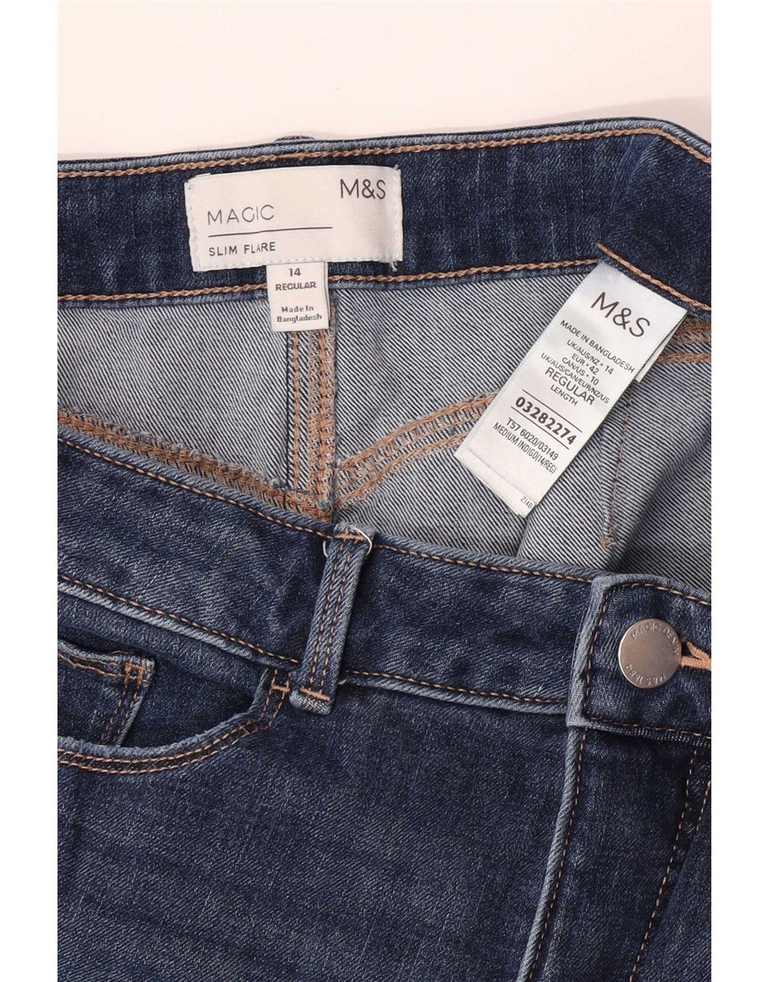 Marks & Spencer Womens Magic Slim Flared Jeans UK 14 Large W30 L30 Blue