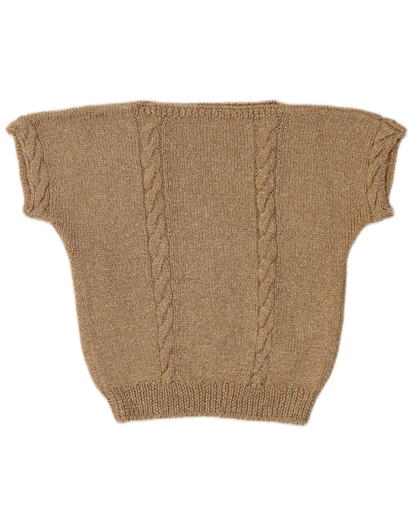 VINTAGE Womens Crop Boat Neck Jumper Sweater UK 14 Medium Gold